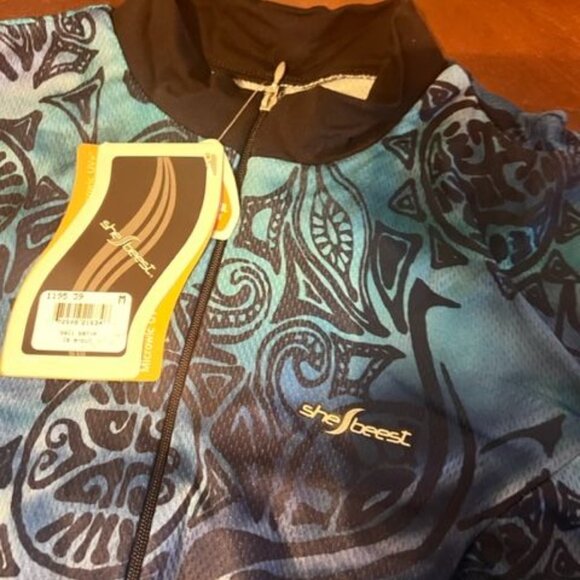 vintage Shebeest Womens Medium Full-Zip Cycling Jersey Blue Paisley Print - Picture 3 of 9